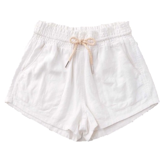 Pants - Linen Drawstring Pocket Shorts White 2120